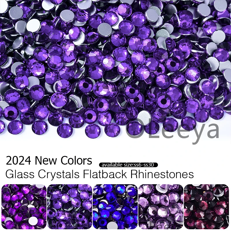 2024 New Violet Crystal Loose стразы Non Hot Fix Rhinestones Glass Strass Non Hotfix Rhinestone DIY Nails Decorations SS3-SS30