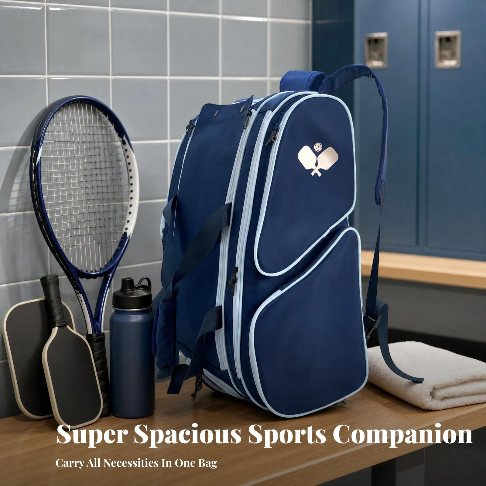 Racket Travel Bag Zippered Pickleball Backpack Padded Shoulder Straps Tennis Racket Bag Multiple Pockets Tennis Backpack view 4