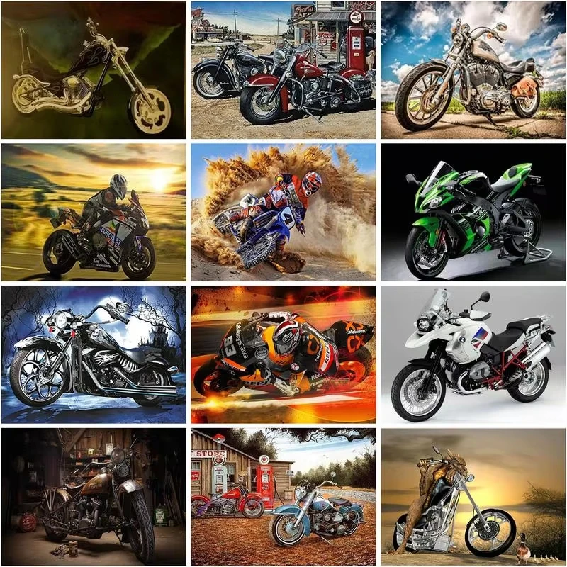 5D-Diamantgemälde zum Selbermachen, das Motorrad, vollflächiges Diamantmosaik für Erwachsene und Kinder, Bastelsets, Wandkunst, Heimdekoration