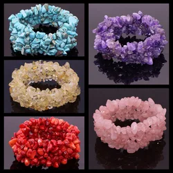 Multilayer Chip Beads Stretch Bracelets Natural Crystals Reiki Stones Healing Quartz Gems Bohemian Handmade Bangle Charm Jewelry