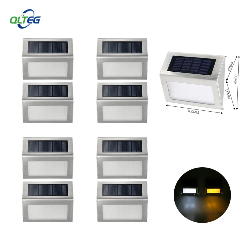 QLTEG 6 leds Solar Power LED Outdoor waterproof Garden Pathway Stairs Lamp Light Energy Saving LED Solar wall Lights Warm White