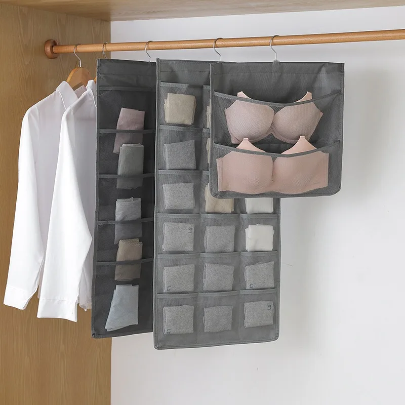 Double Sides Underwear Storage Hanging Bag Dormitory Home Wardrobe Wall Foldable Underpants Socks Organizer