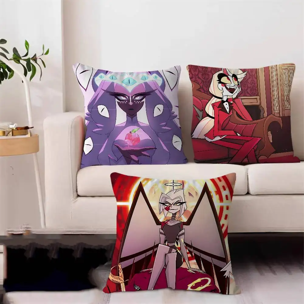 

H-Hazbin Hotel Cartoon Animation Pillow Covers Cartoon Sofa Decorative Home Double-sided Printing Short Plush Cute Cushion Cover