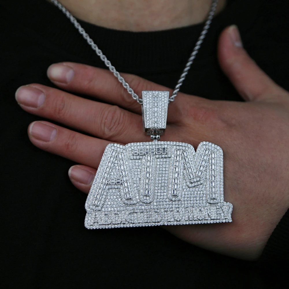 

Hip-Hop Iced-Out Zircon ATM Letter Pendant Necklace Unisex Trendy Accessory