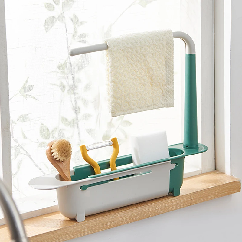 Telescopic Sink Shelf Kitchen Sink Organizer Soap Sponge Holder Sink Drain Rack Storage Basket Kitchen Gadgets Accessories Tool