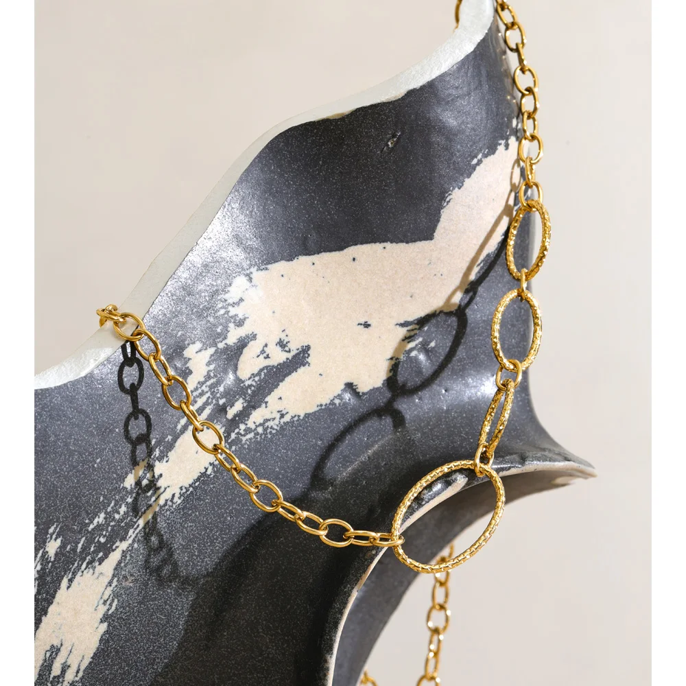Yhpup 65+5cm Stainless Steel Round Chain Necklace Waterproof 16K PVD Plated Distinctive Trendy Neck Jewelry Accessories