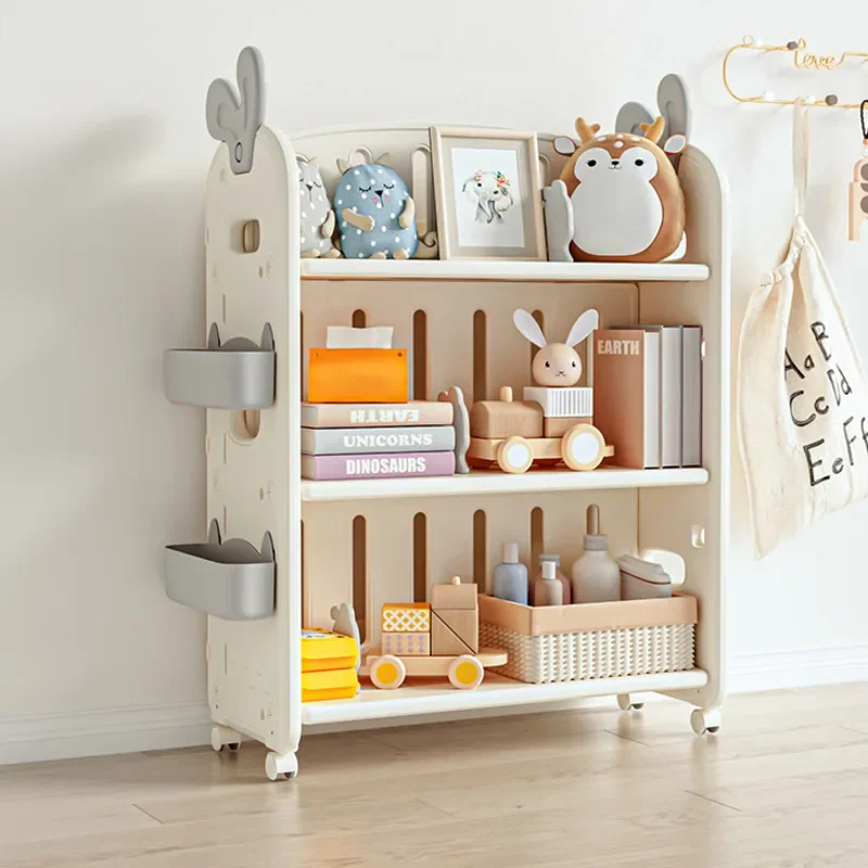 Simple Floor Type Baby Storage Household Mobile Toy Rack with Double-Sided Book Frame Play Storage Dual-Sided Book Organizer