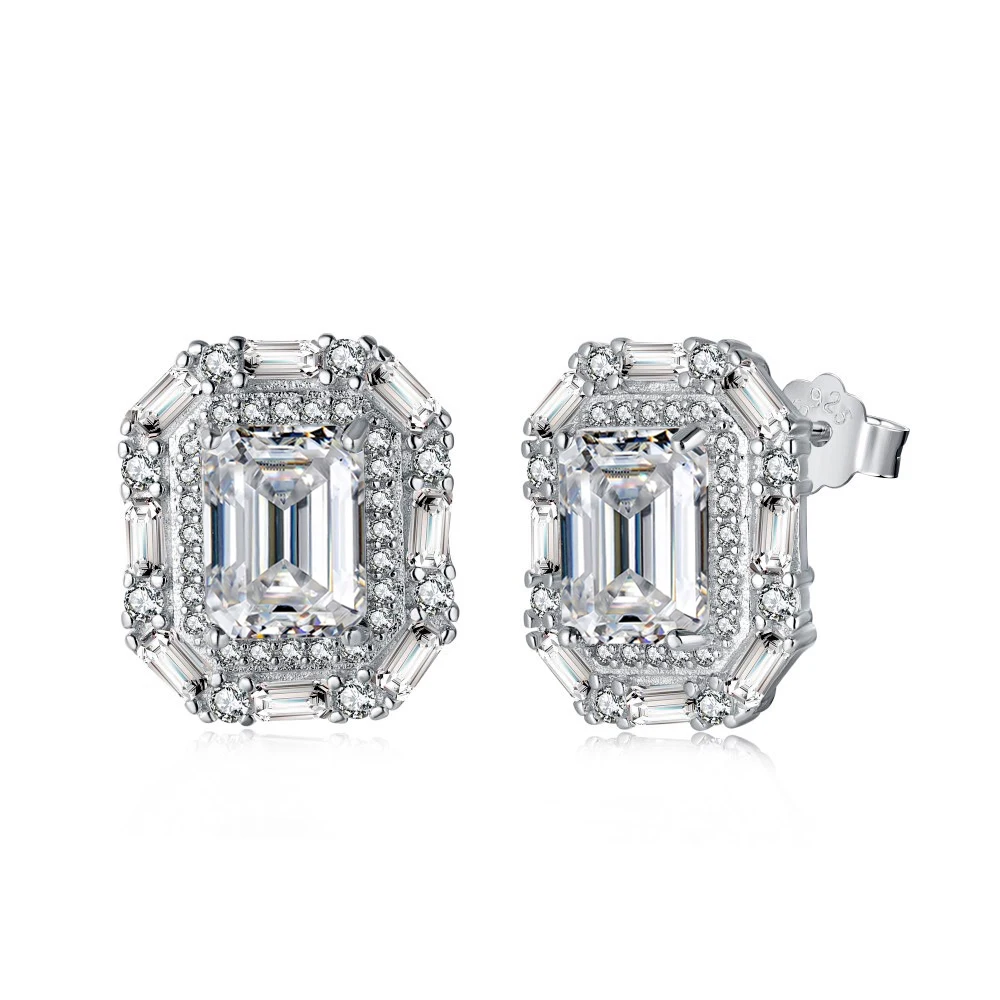 Super Flash Earrings Total 4ct 6x8MM Rectangular Moissanite with Certificate Solid S925 Silver Women Jewelry Wedding Gift