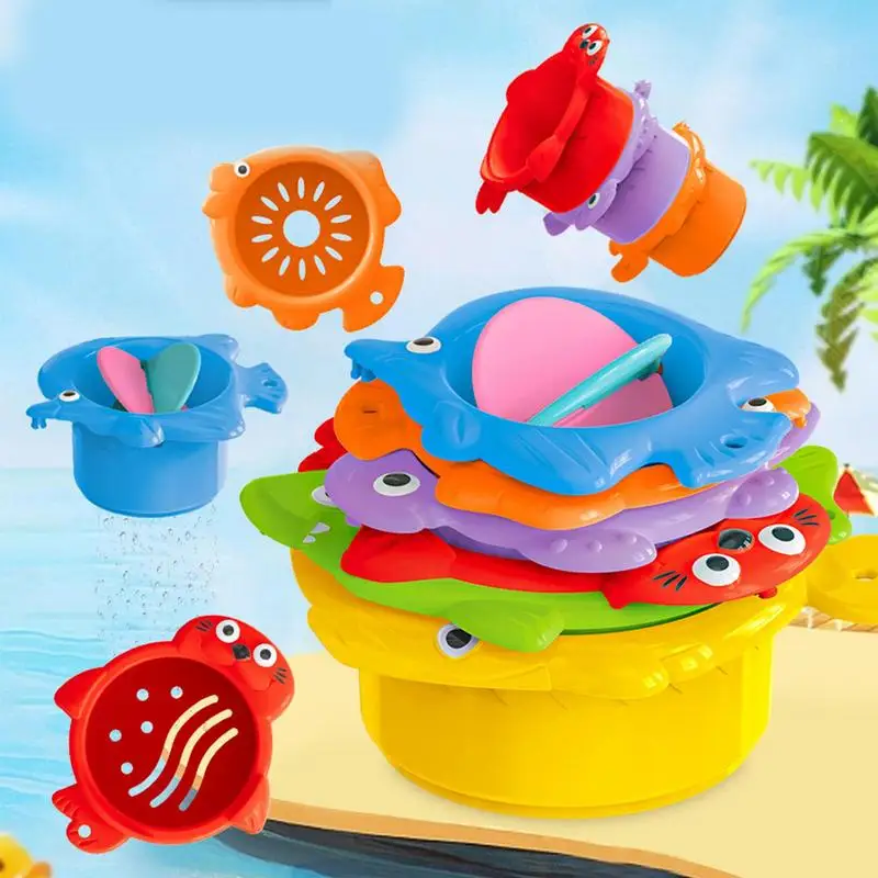 Stackable Cups For Kids Sensory Training Stacking Cups For Water Play Bathing Building Toy Fun Stack Game For Children Swimming