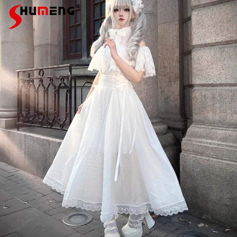 

Subculture Mine Mass-Produced Black and White Long Dress Women's Sweet Elegant High Waist Slim Cape Sleeve Lolita Princess Dress