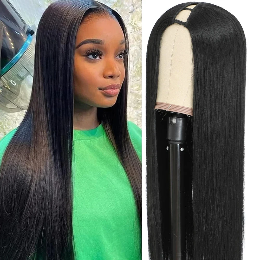 

Straight V Part Human Hair Wigs For Women 100% Brazilian Wigs 100% Virgin Human Hair Full Machine Made Wigs V Part Wigs 180% Den