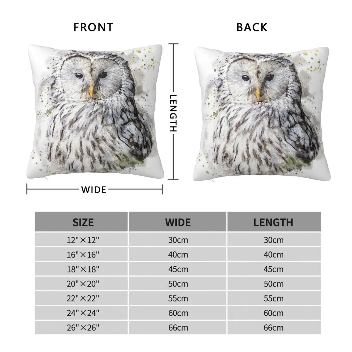 Ural Owl In Watercolour Square Pillowcase Polyester Linen Velvet Printed Zip Decor Sofa Seater Cushion Cover Wholesale 18