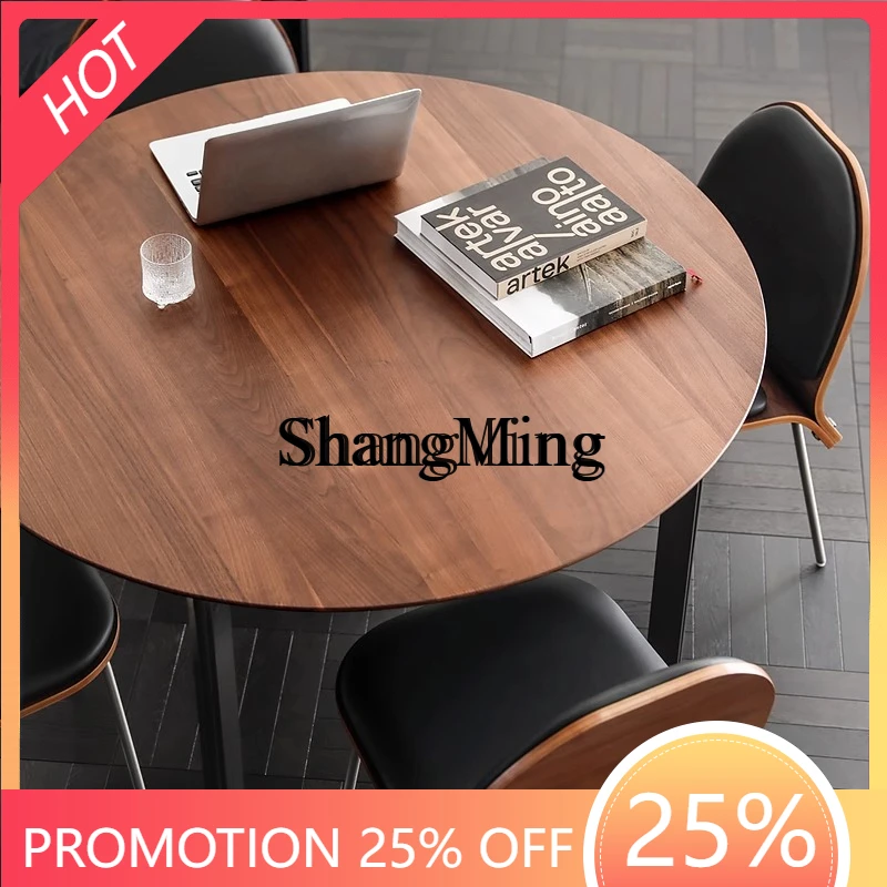 

CL medieval solid wood black walnut stainless steel round table dining table
