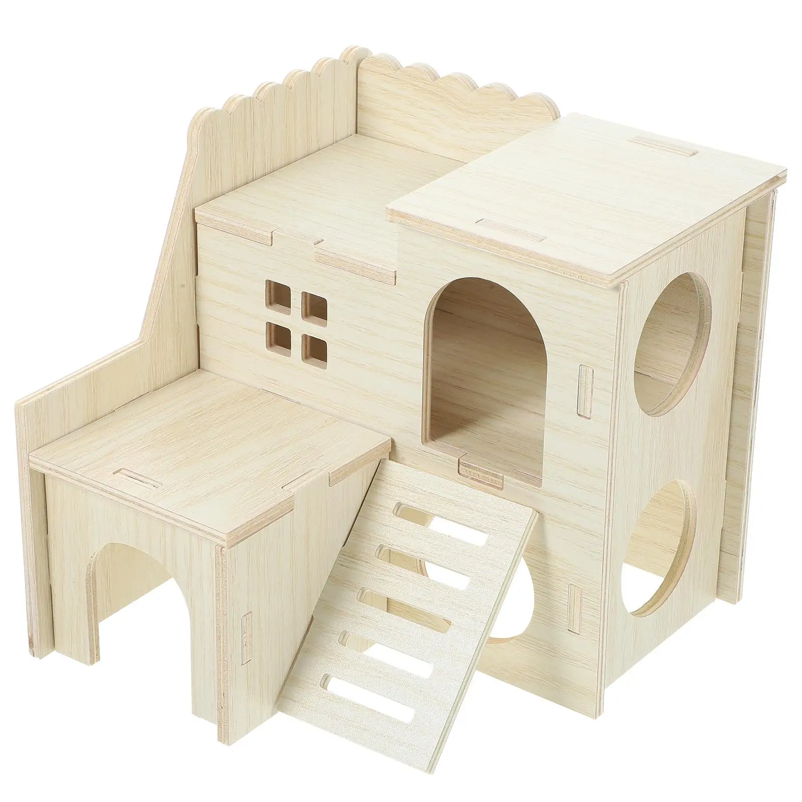 Wooden Hamster House Natural Wood Safe Comfortable Pet Hideout Cage Small Animal Bed Rest Play Decorative Rat