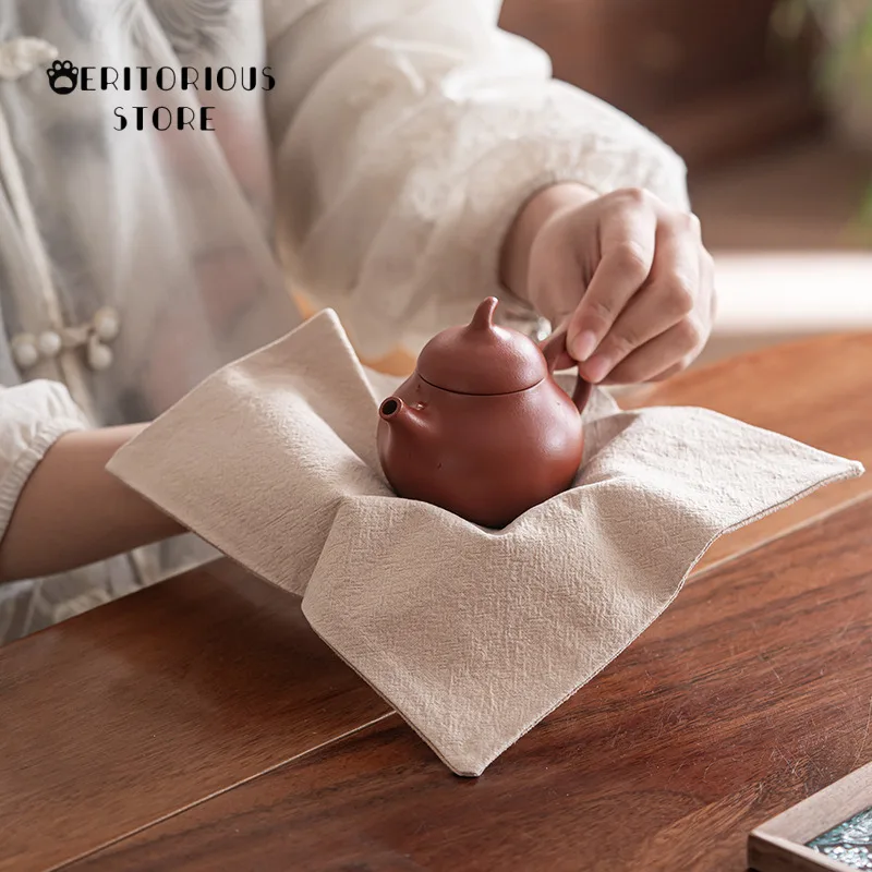 Cotton Linen Napkin Embroidered Tea Towels Handmade Lilac Flower Tea Towel Tea Mat Tea Cloth Napkins Ceremony Chinese Teatowel
