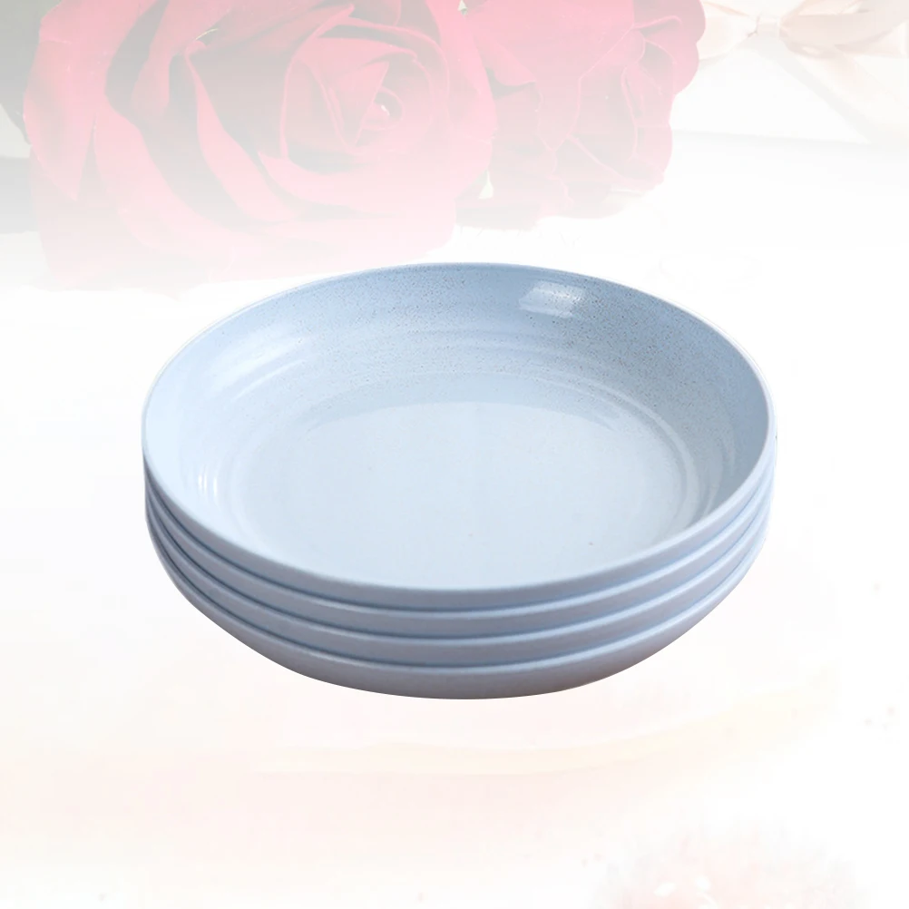

4pcs Straw Plates Unbreakable Sturdy Round Large Serving Tray Platter Wheat Salad Wedding Restaurant Safe Healthy
