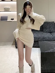 French 2 Piece Set Women Casual Elegant Pullover + Sexy Bodycon Mini Skirt Sweet Vintage Knitted Sweater Suit 2023 Autumn