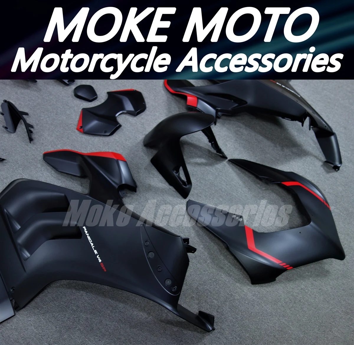 مجموعة انسيابية Moke Moto مناسبة لـ Panigale v4s v4r 2020 2021 مجموعة هيكل السيارة 20 21 Abs حقن عالي الجودة أسود أحمر جديد
