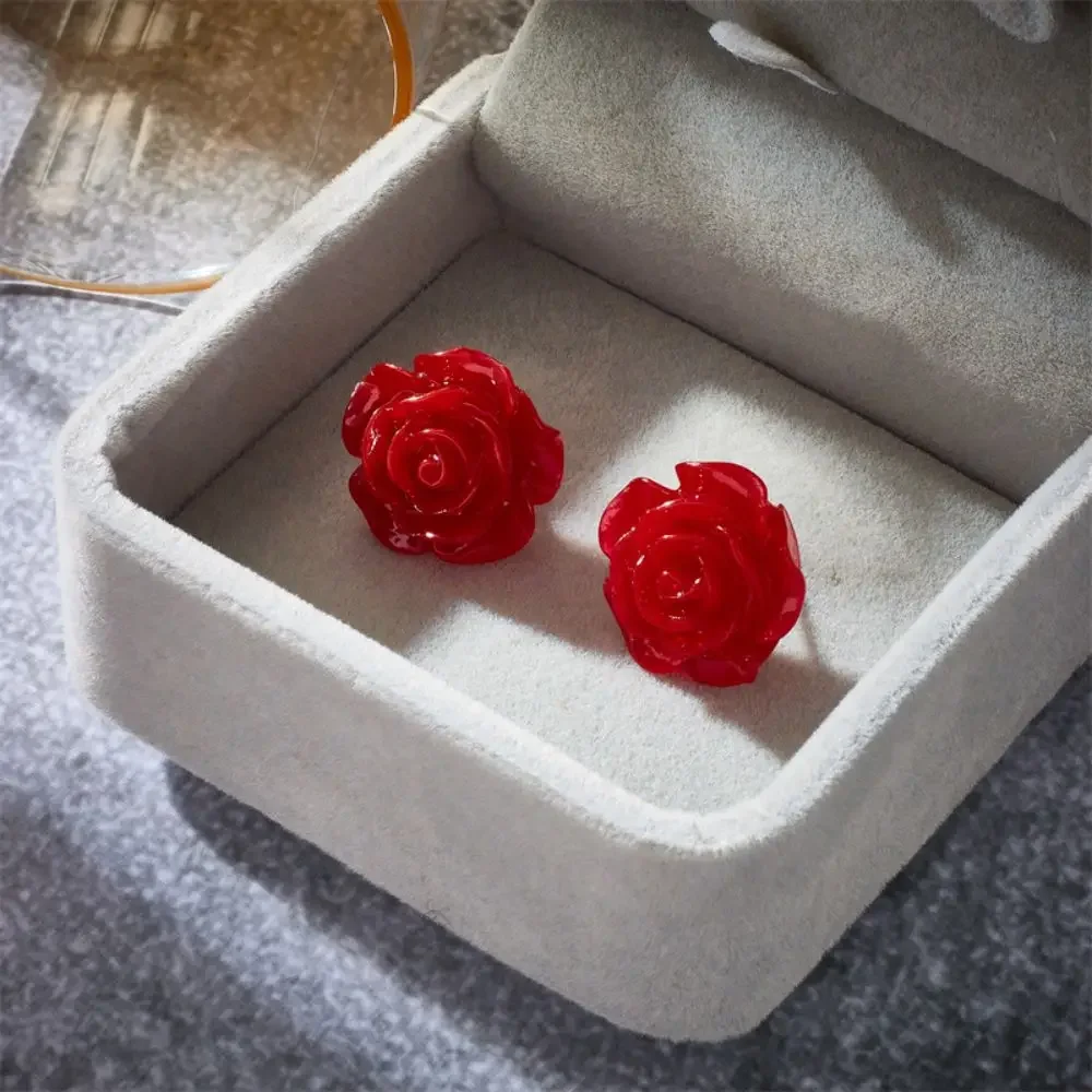 Exquisite camellia Earring Simple Personality Red Rose Stud Earring For Fashion Charm Women Jewelry