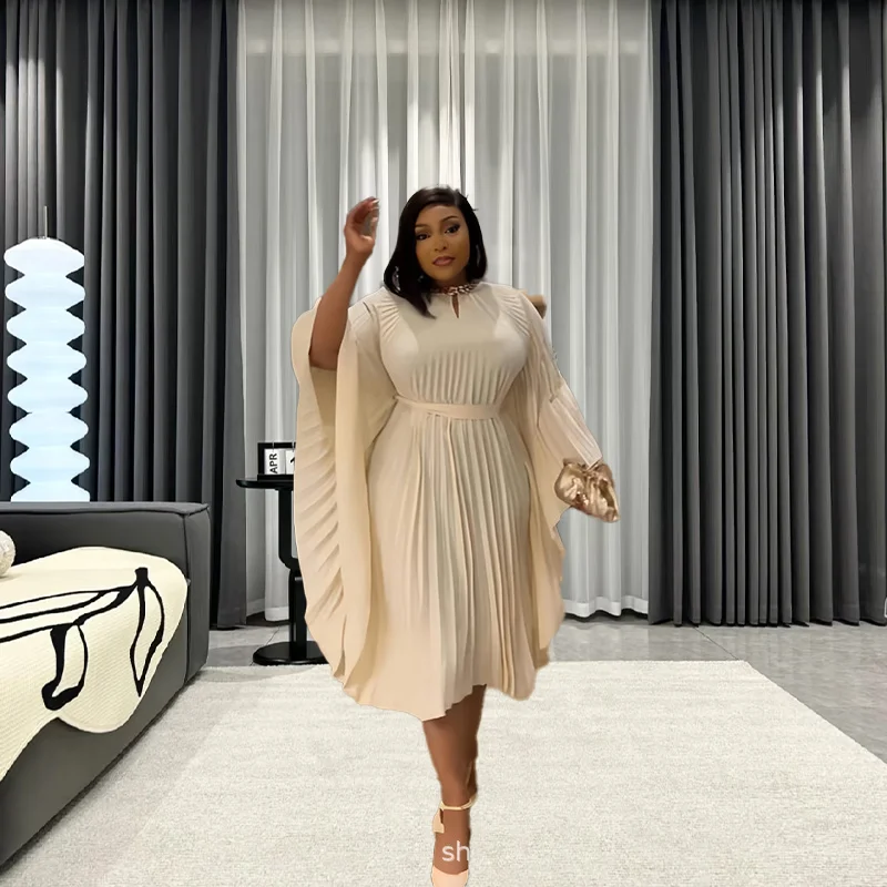 

Miyake Pleated Plus Size Dress 2025 Spring and Summer New Muslim Loose Senior Sense of Solid Color Dresses Women Clothing