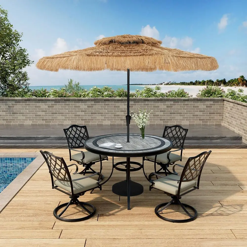 

Hawaiian-Inspired Tiki Patio Umbrella with Stand, Perfect for Beach, Pool, Garden, or Outdoor Bar