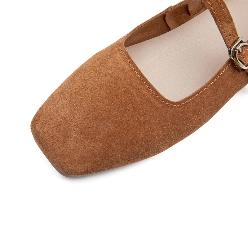 Women's Suede Mary Jane Ballet Flats - Square Toe Non-Slip Comfort
