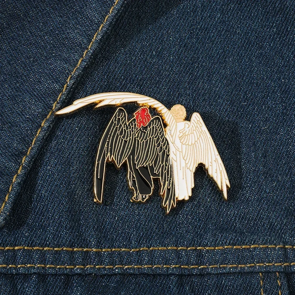 TV Serise Good Omens Angel Demon Brooch Cosplay Badge Alloy Corsage Pin Jewelry For Clothes Backpack Accessories Xmas Gifts