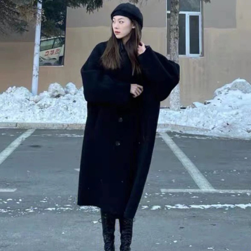 

X-long, черные шерстяные зимние пальто, женские смешанные ботинки в консервативном стиле Kpop, модная нежная уличная одежда, двубортная одежда для подростков
