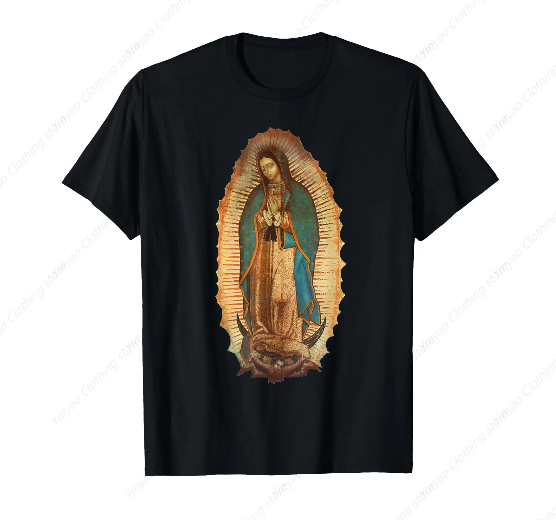 

Virgin Mary Virgen De Guadalupe Printed T-Shirt With Loose And Casual Pure Cotton Short Sleeves