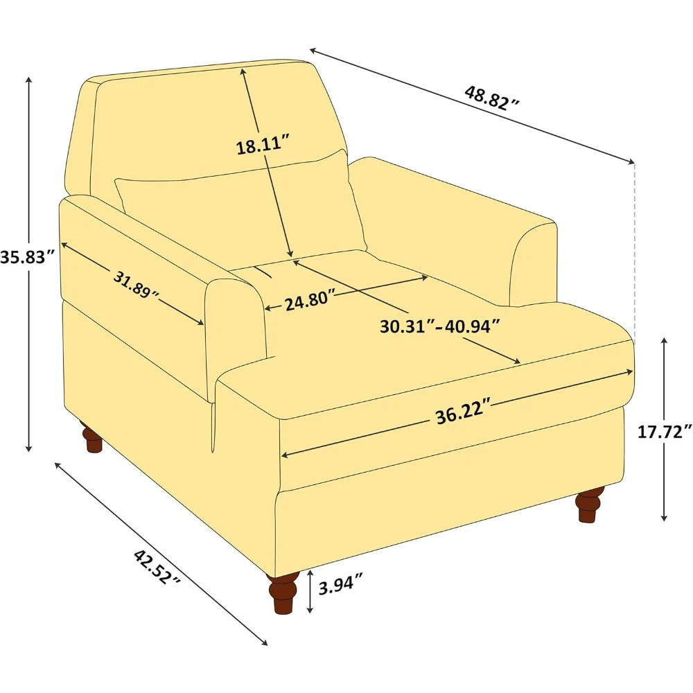 indoor adjustable backrest chaise lounge chair, oversized upholstered accent chair for living room and bedroom, mid-century styl