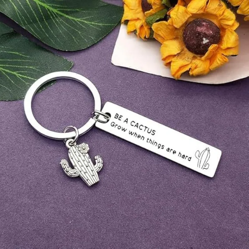 Inspirational Cactus Symbolizes Resilience Independence Sharpness Stainless Steel Keychain Backpack Pendant Jewelry Friend Gifts
