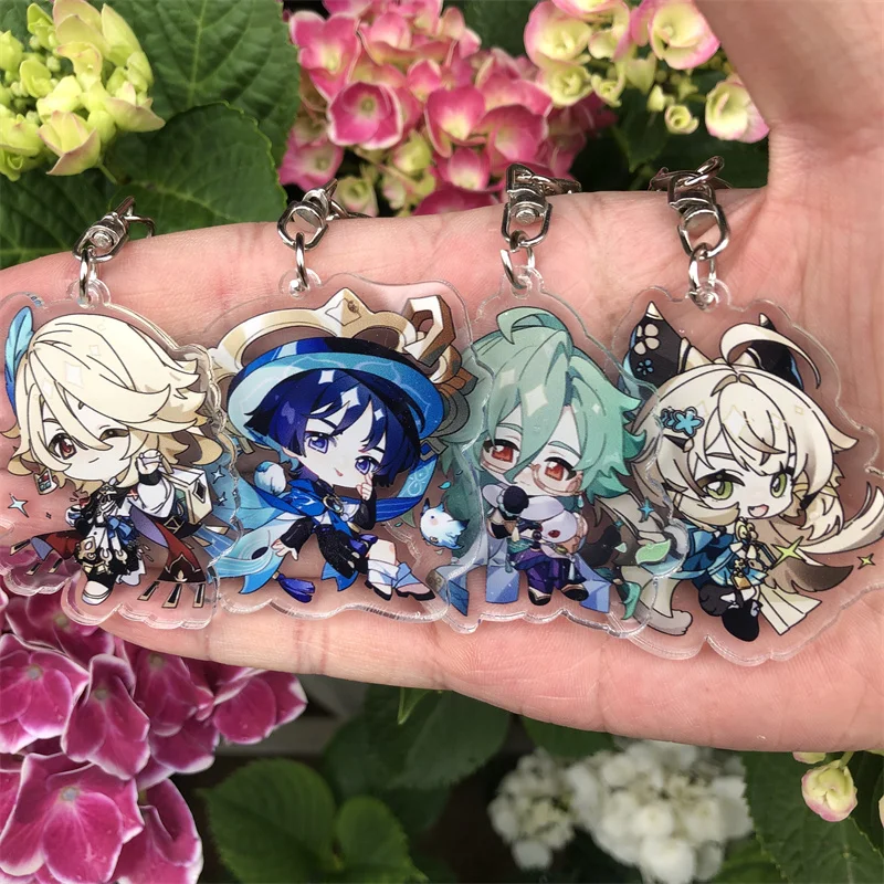 Game Anime Genshin Impact Tartaglia Hu Tao Arataki Itto Scaramouche Keychain Accessories Key Chain Pendant Cartoon Badge image 2