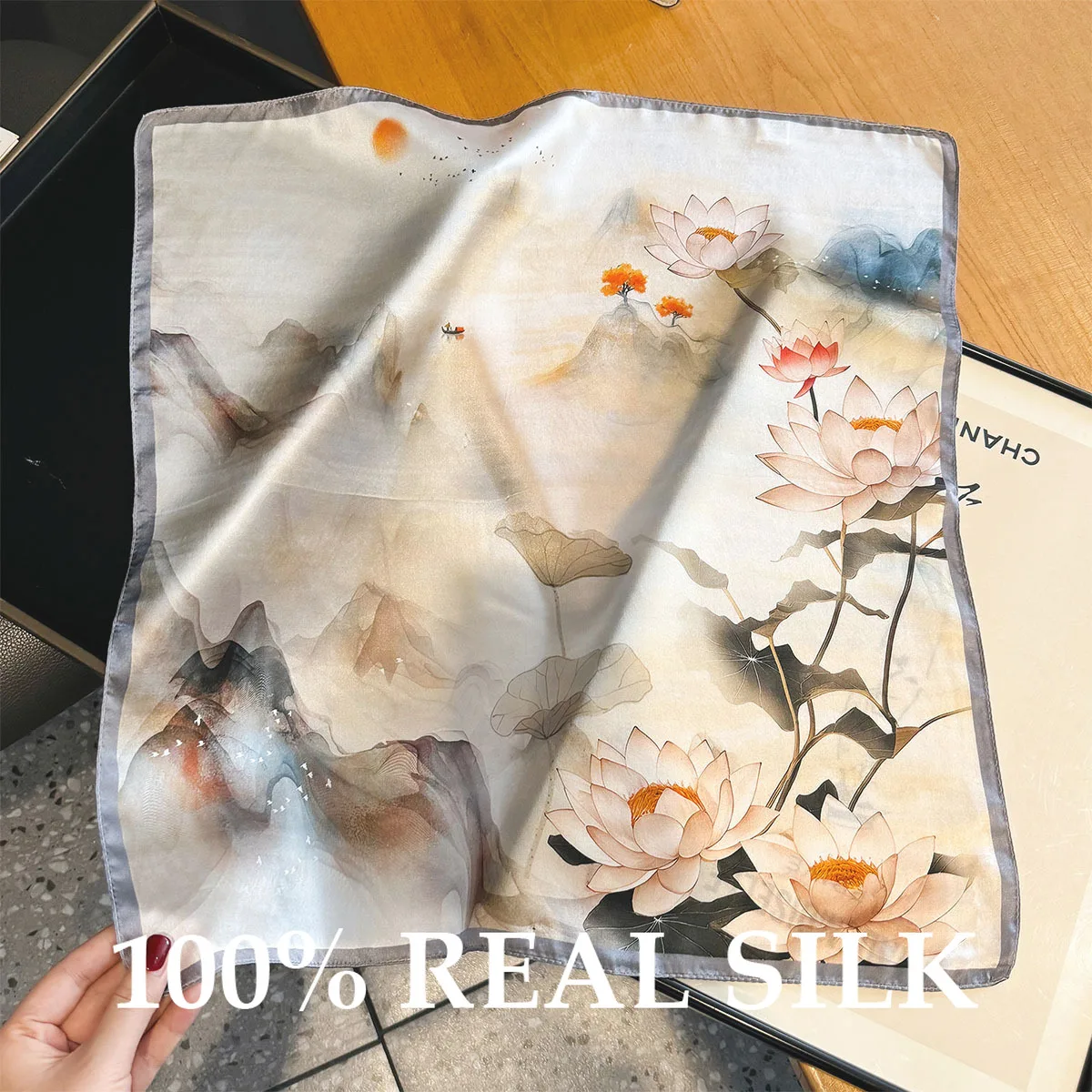 

Новый роскошный шарф из 100% натурального шелка, женский дизайн, маленькая квадратная шаль 53 см, лента для волос, повязка на голову, модный шейный платок, бандана