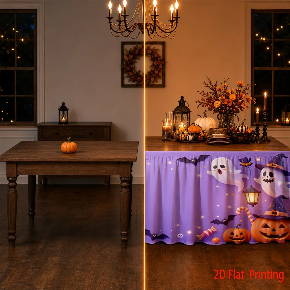 2D flat patterned table skirt - Halloween table skirt - Printed polyester festive horror fun imaginative decorationzyc