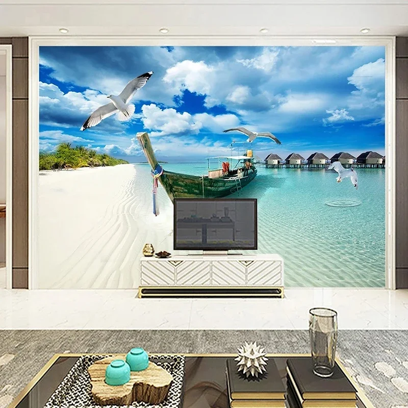 Benutzerdefinierte 3D Tapete Moderne Strand Boot Seascape Seagull Wandbild Wohnzimmer TV Sofa Esszimmer Dekor Wand Malerei Papel De Parede