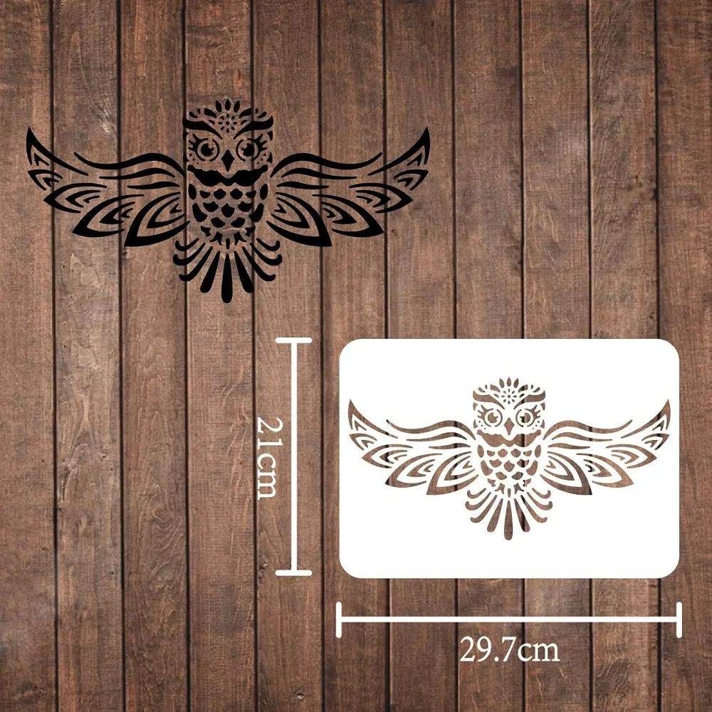 Owl Stencils Wall Decoration Template 11.6x8.3 inch Plastic Large Owl Drawing Painting Stencils Rectangle Reusable Stencils