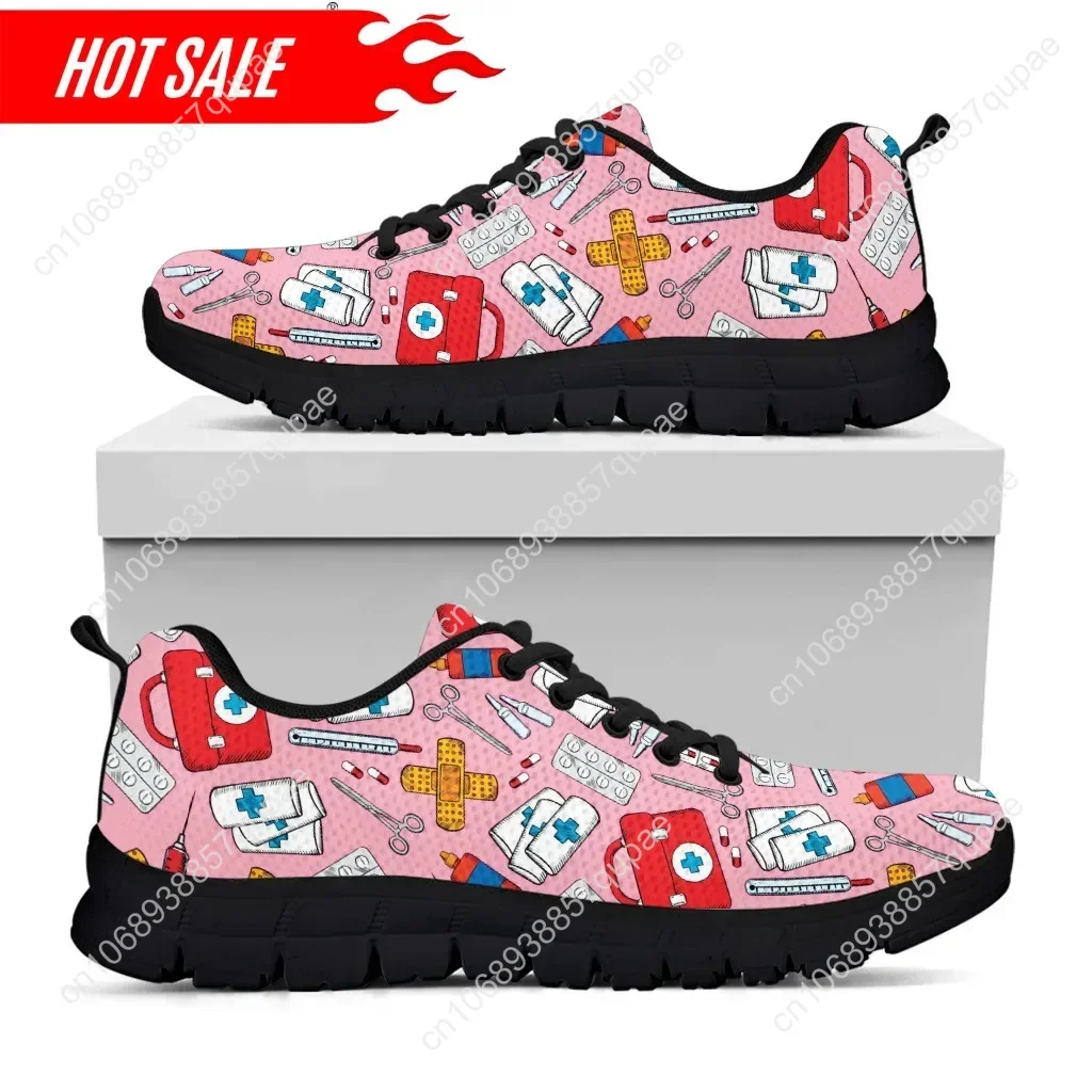 Spring Autumn Soft Warm Flats Shoes Hospital Medical Nurse Printed Women Casual Sneakers Lace Up Footwear Zapatillas