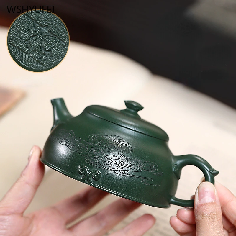 

250ml Yixing tea pot Raw ore dark green mud purple clay teapot Handmade teapots Ball hole teapot 1 piece of Kung Fu tea set