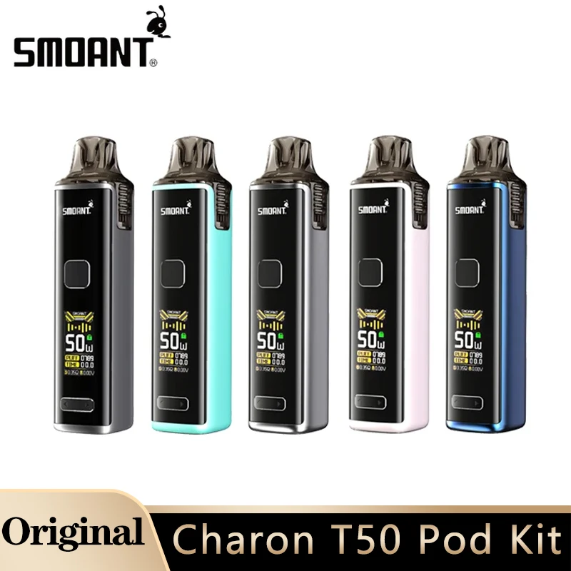 Original Smoant Charon T50 Pod Kit 50W Vape 1500mAh Battery 4ml Cartridge 0.4/0.6ohm S Mesh Coil Electronic Cigarette Vaporizer