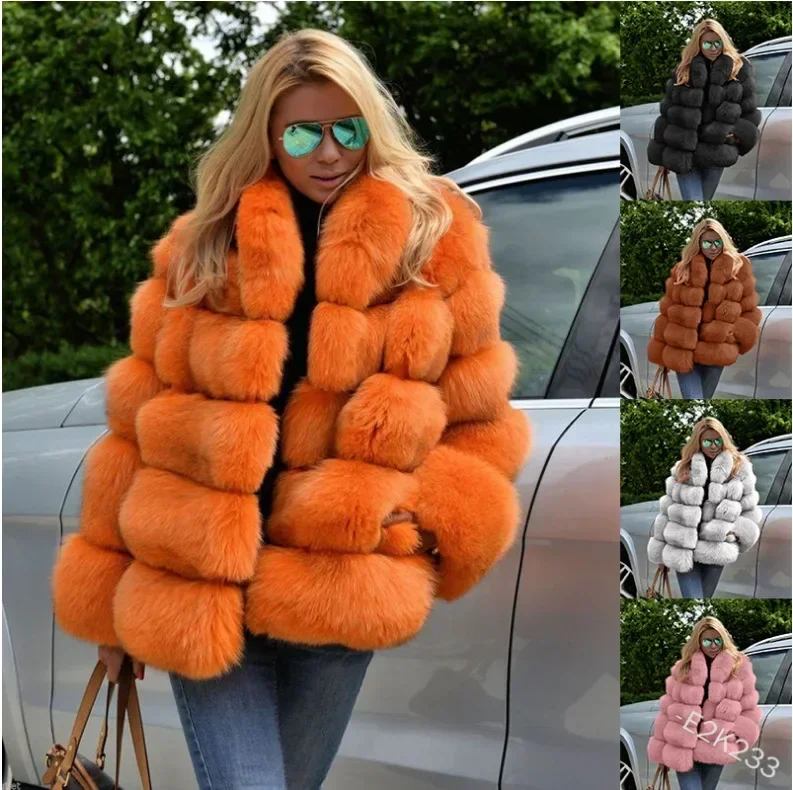 Women Faux Fox Fur Coats Maxi Coats Turn Down Collar Thick Warm Elegant Autumn Winter Open Stitch Fur Jackets Warm Streetwear