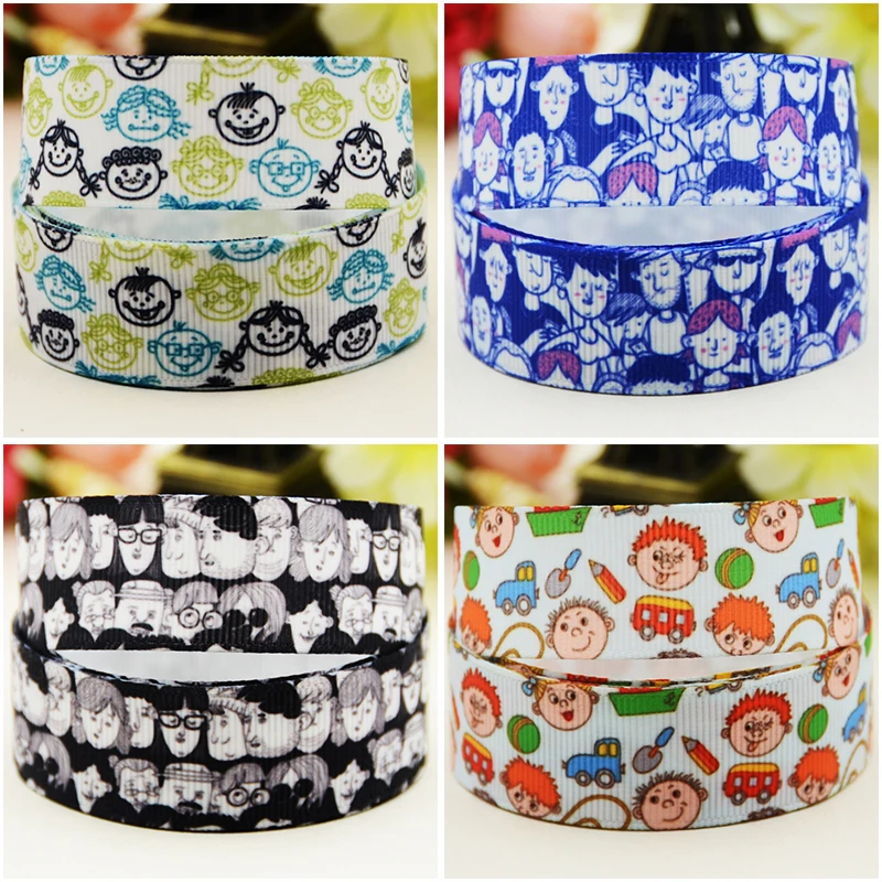 

22mm 25mm 38mm Head portrait cartoon printed Grosgrain Ribbon for DIY Hair Bows Merry Party Gift Decoration 10 Yards Ruban satin