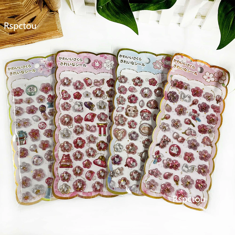 

4pcs Creative Cartoon Japan Style Sakura 3D Relief Stickers Cute Waterproof Decoration Sticker DIY Phone Laptop Reward Decal Toy