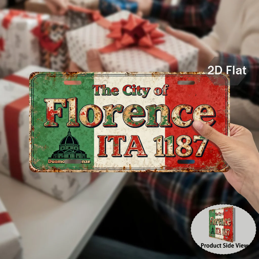 Vintage Aluminum Metal Sign Florence Italy Italian Flag Florentine Cross Emblem Theme Retro Wall Art Plaque for Home Bar Cafe Fa