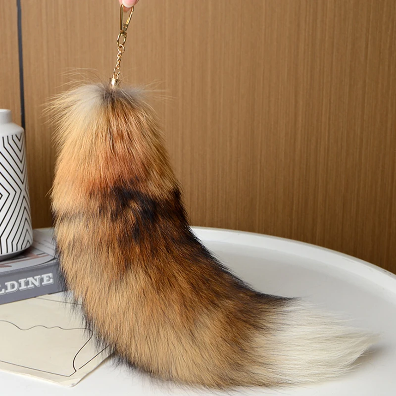 Natural Fox Fur Tail Keychain Furry Y2k Tail Keychain Fox Fur Keyring Accessory Length 40CM Car Keychains For Women Bag Charms