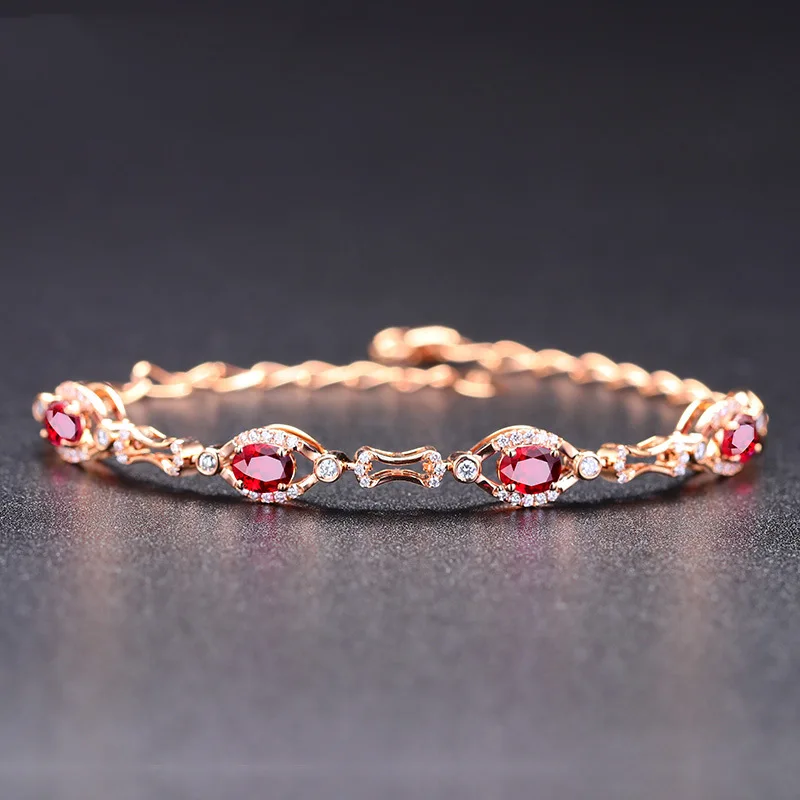 

New Luxury High-End Elegant Fashion Rose Red Rubellite Gemstone Bracelet Women's Jewelry Wholesale