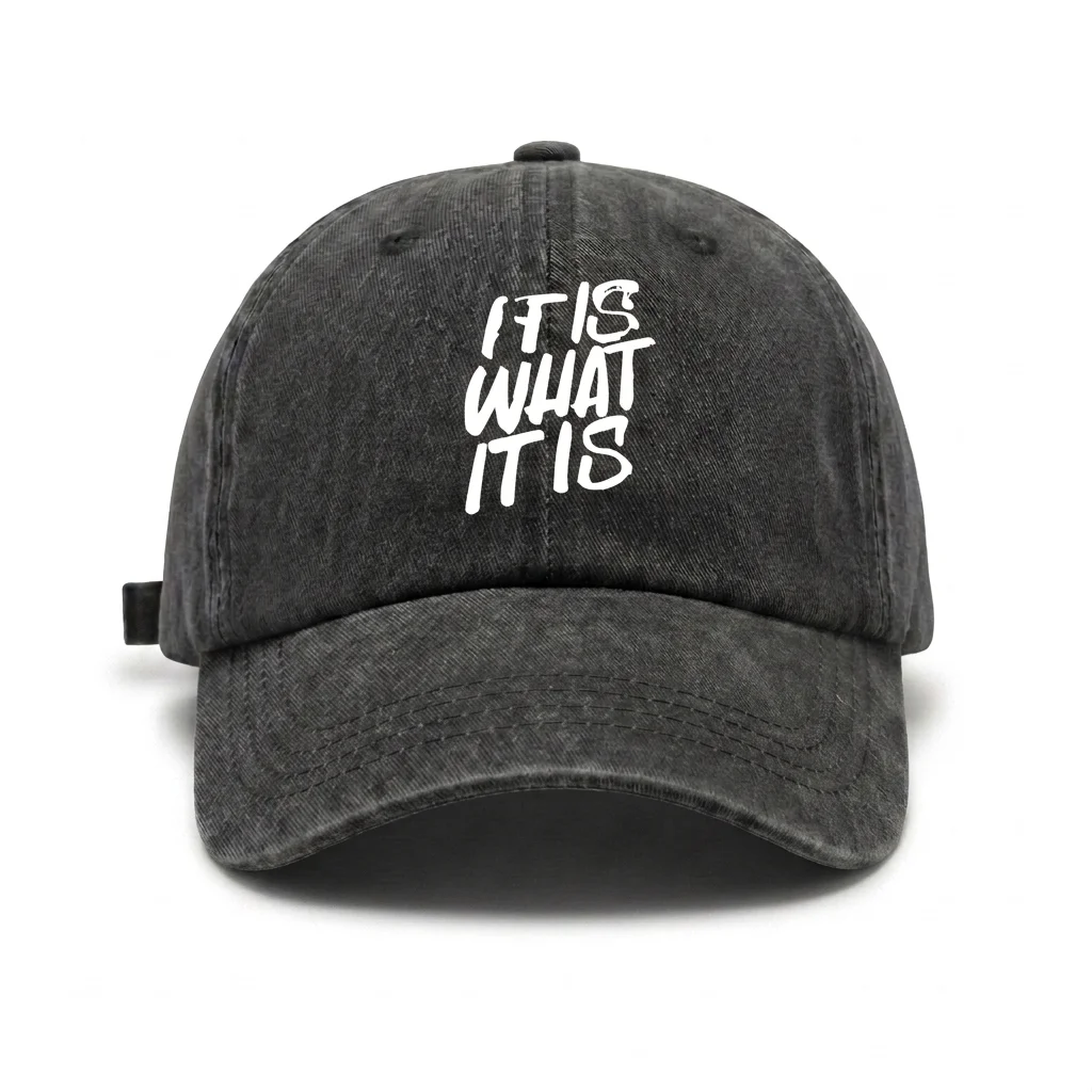 Vintage Washed Motivational Quote Print Baseball Cap, Adjustable Unisex Dad Hat with Metal Buckle, Casual Statement Gift