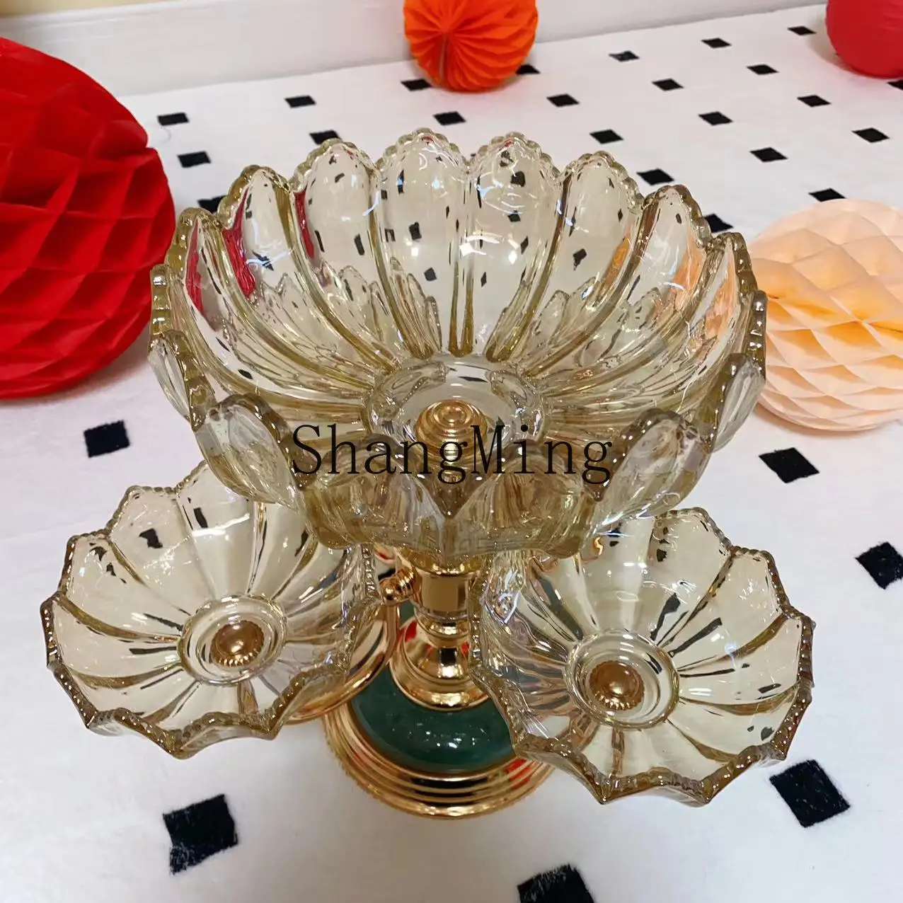 

FG Rotating Creative Crystal Glass Large Fruit Plate for Home Living Room Coffee Table High Platform Fruit Bowl Rotatable