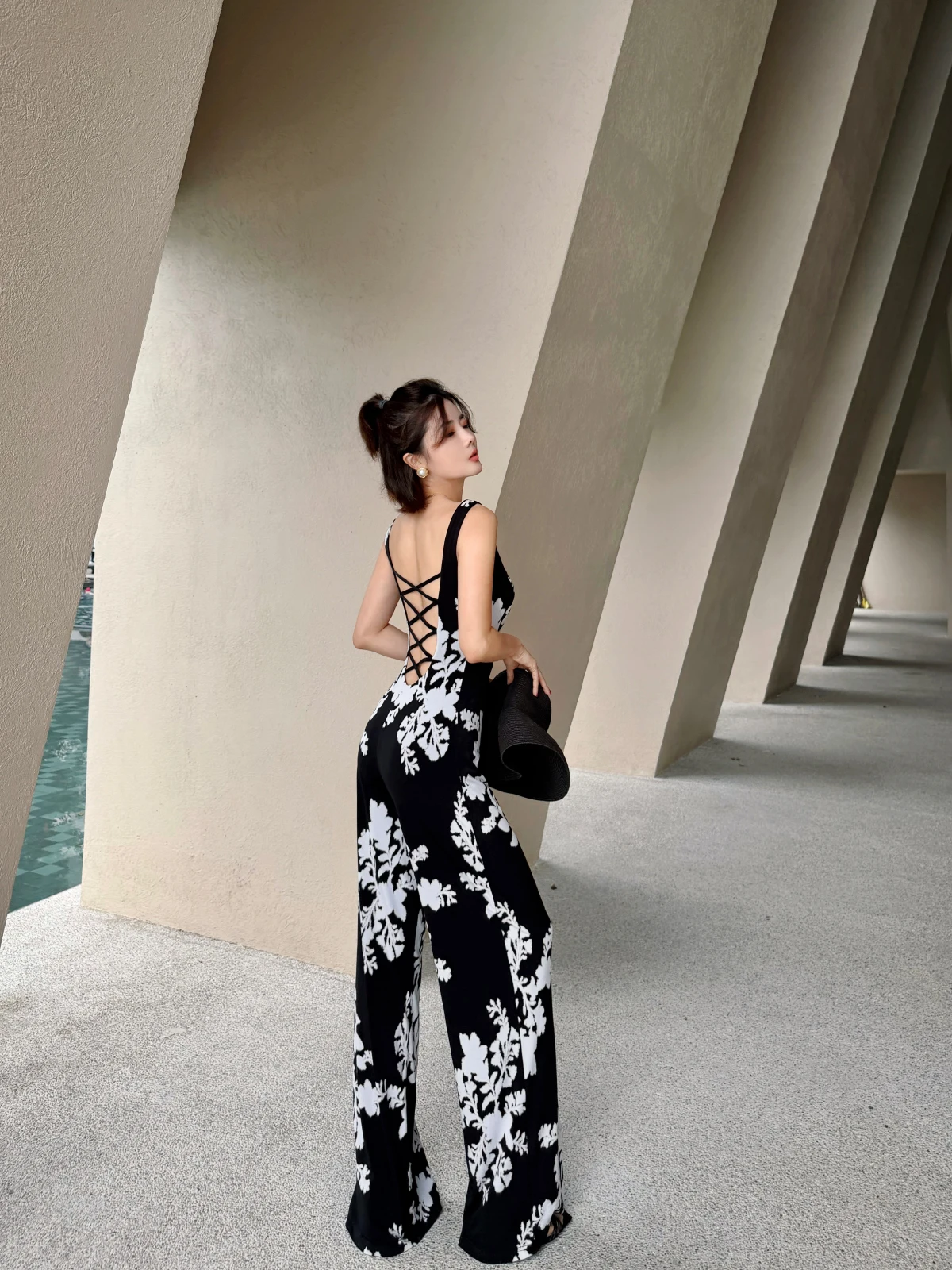 

Ele Hepburn Sle Crystal Linen Sexy Bal Slim Fit One-Piece Pants Svel High Waist Long Pants Commute Wear