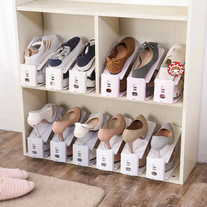 Creative plain double-deck shoe rack can Adjusted Dust receive shoe rack household receive shoe rack Small Shoes Bracket Shelf