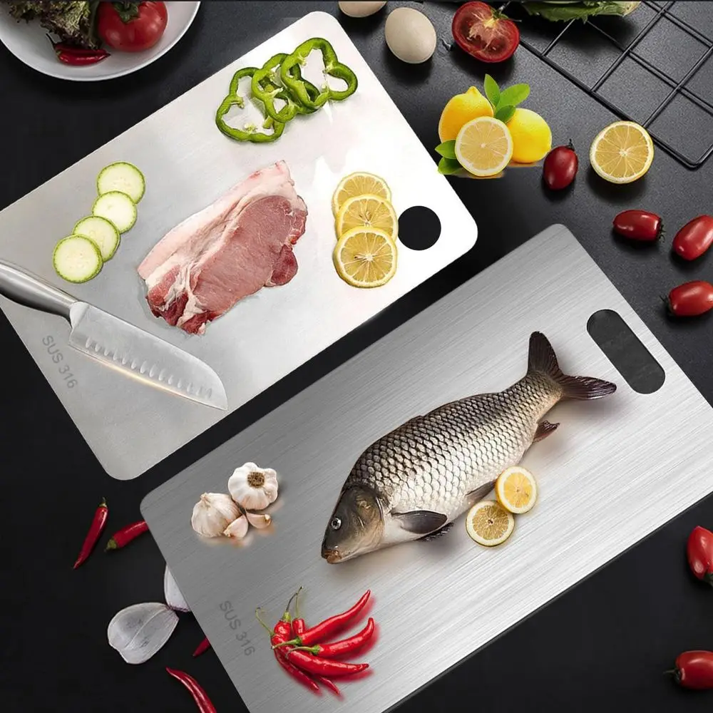 เขียงสเตนเลสสตีลสำหรับครัว - แคทชีฟ แบบสองด้าน ปลอดสารพิษ ใช้กับเครื่องล้างจานได้ ชุด 4 ชิ้น (S+L+XL+XXL)